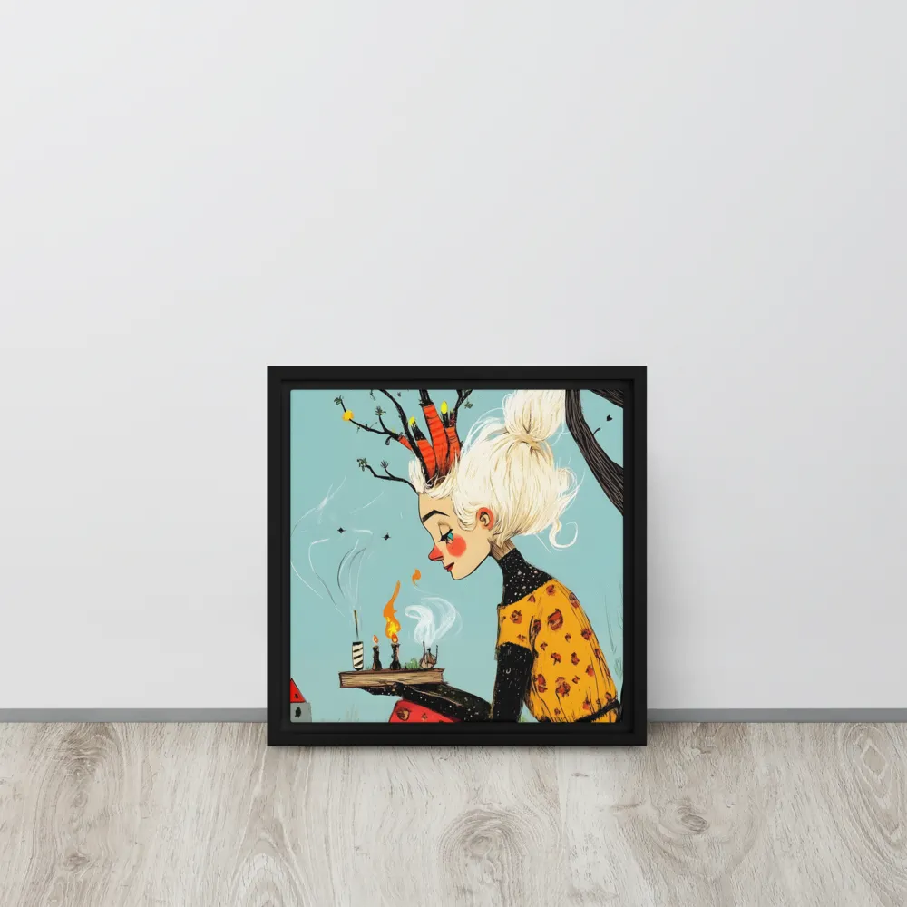 Whimsical Nature Girl | Canvas with Black Frame | 12″×12″