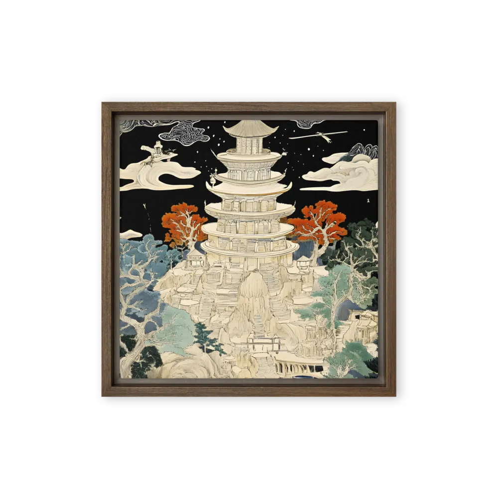 Whispers of the Pagoda | Canvas with Brown Frame | 12″×12″