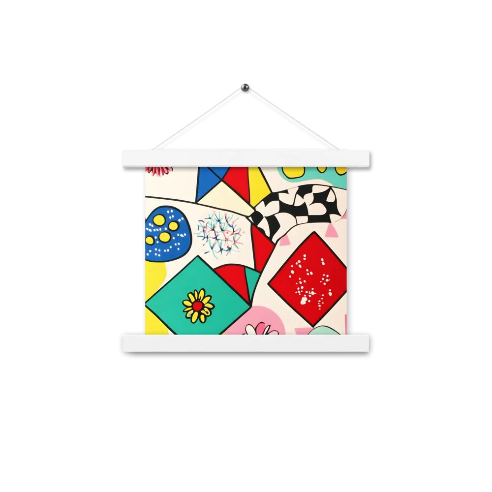 Joyful Geometry: A Playful Dance of Shapes and Colors | Poster With White Wood Hanger | 10″×10″