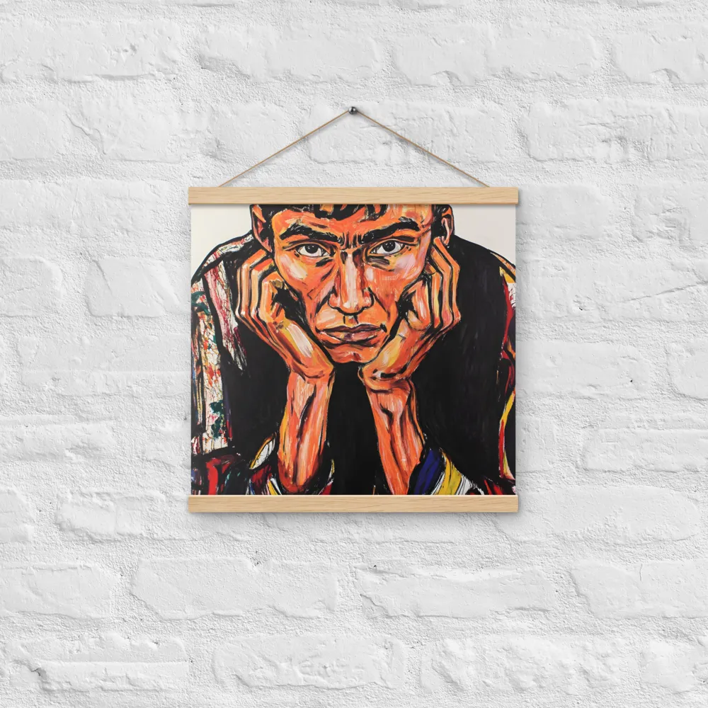 Contemplative Intensity: An Expressionist Portrait | Poster With Oak Wood Hanger | 16″×16″