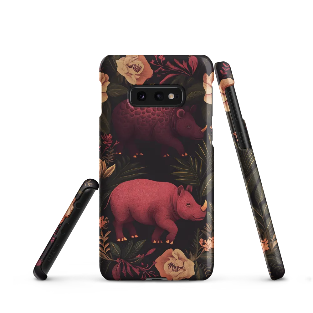 Rhinos in Floral Embrace
