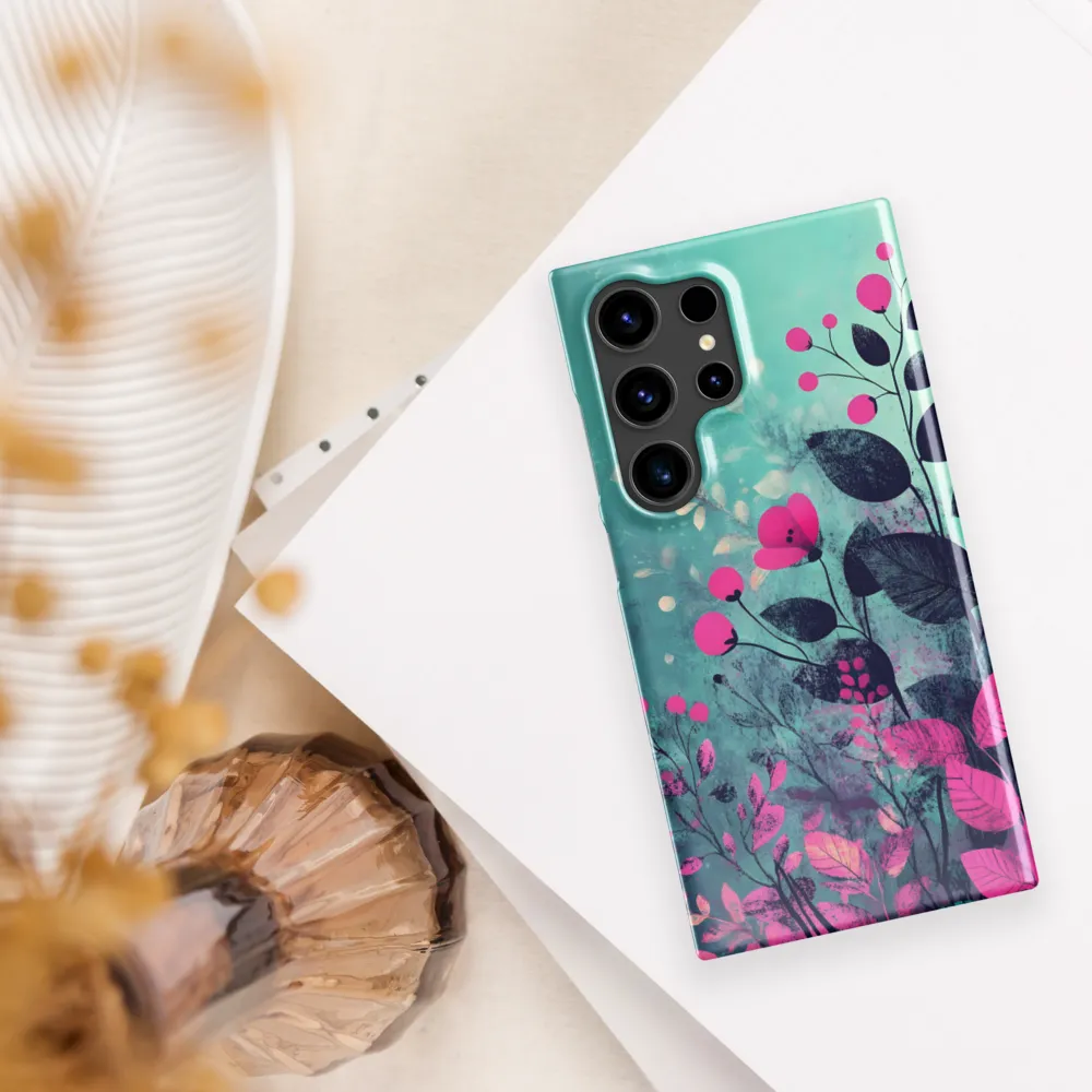 Teal Garden with Magenta Blossoms
