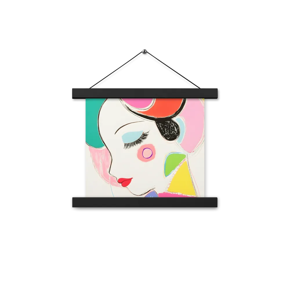 Whimsical Portrait in Colorful Abstraction | Poster With Black Wood Hanger | 10″×10″