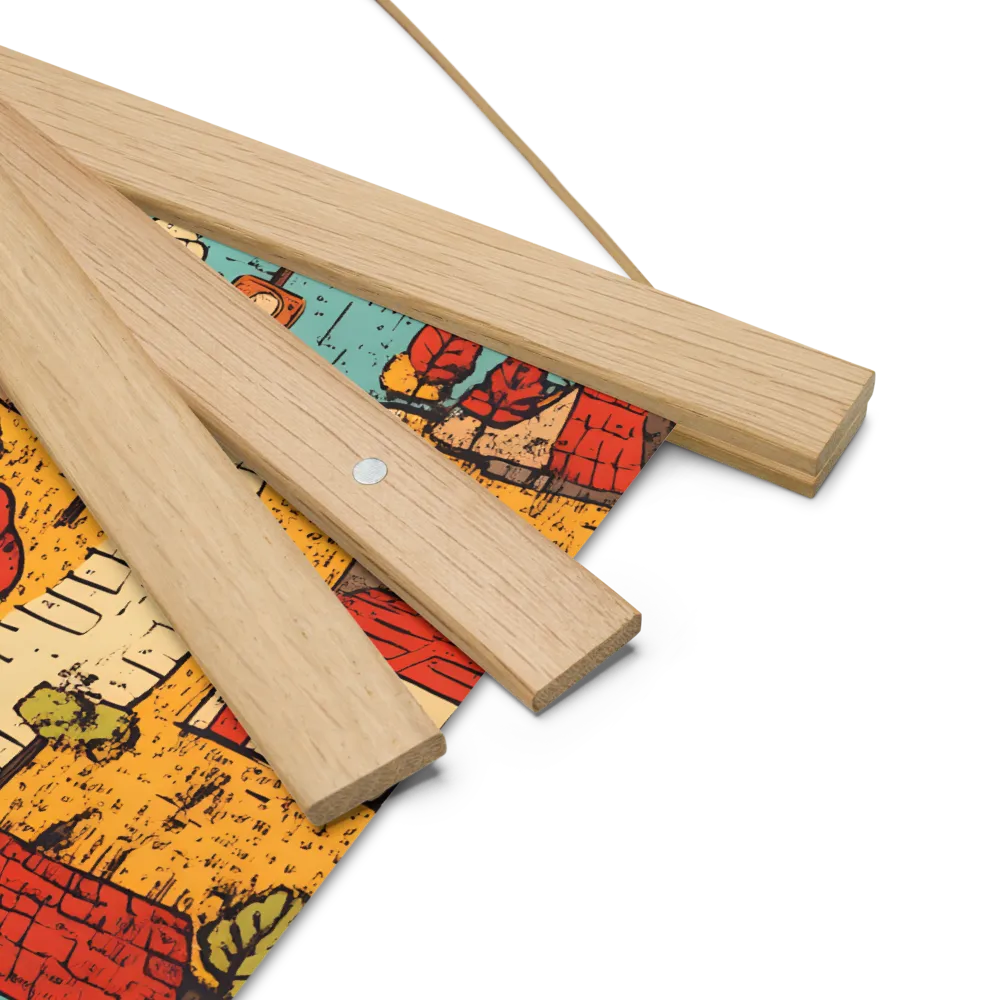 Whimsical Village Landscape | Poster With Oak Wood Hanger | 10″×10″