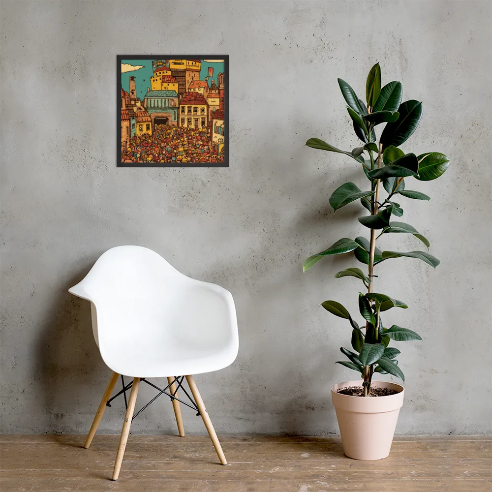 The Quirky City Gathering | Poster with Black Frame | 18″×18″