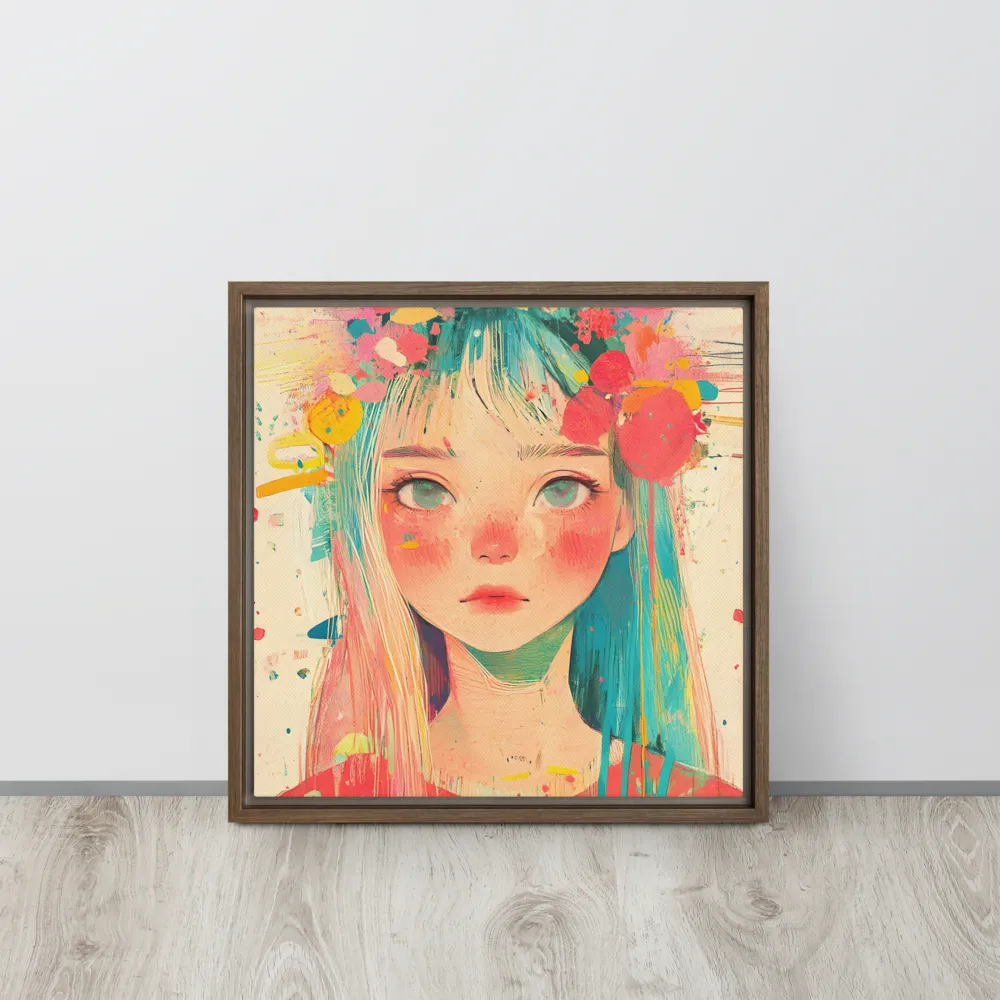 Whimsical Blossom | Canvas with Brown Frame | 16″×16″