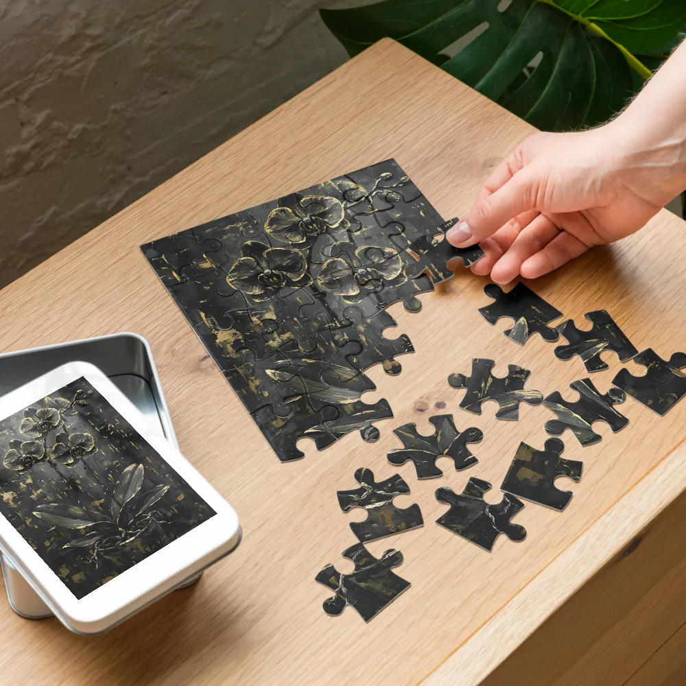 Gilded Orchid 
 Jigsaw Puzzle in Tin Box