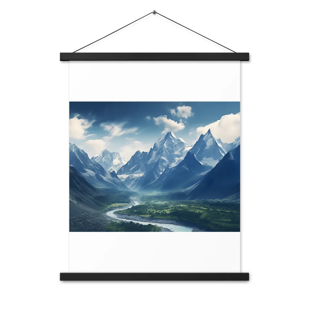 Majestic Serenity: A Landscape of Mountains and Rivers | Poster With Black Wood Hanger | 18″×24″