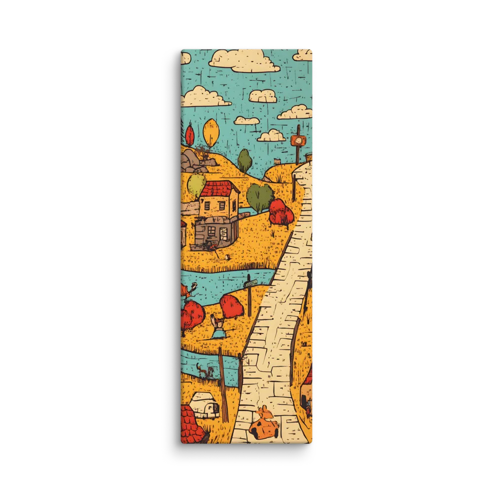 Whimsical Village Landscape | Canvas | 20″×60″