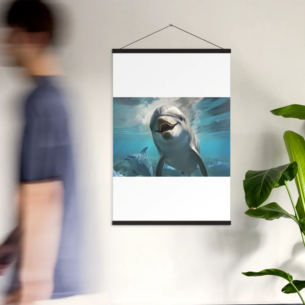 Beneath the Waves: A Dolphin's Dance | Poster With Black Wood Hanger | 24″×36″