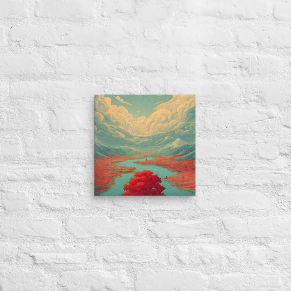 Red Tree by the Turquoise River 
 Canvas | 12″x 12″