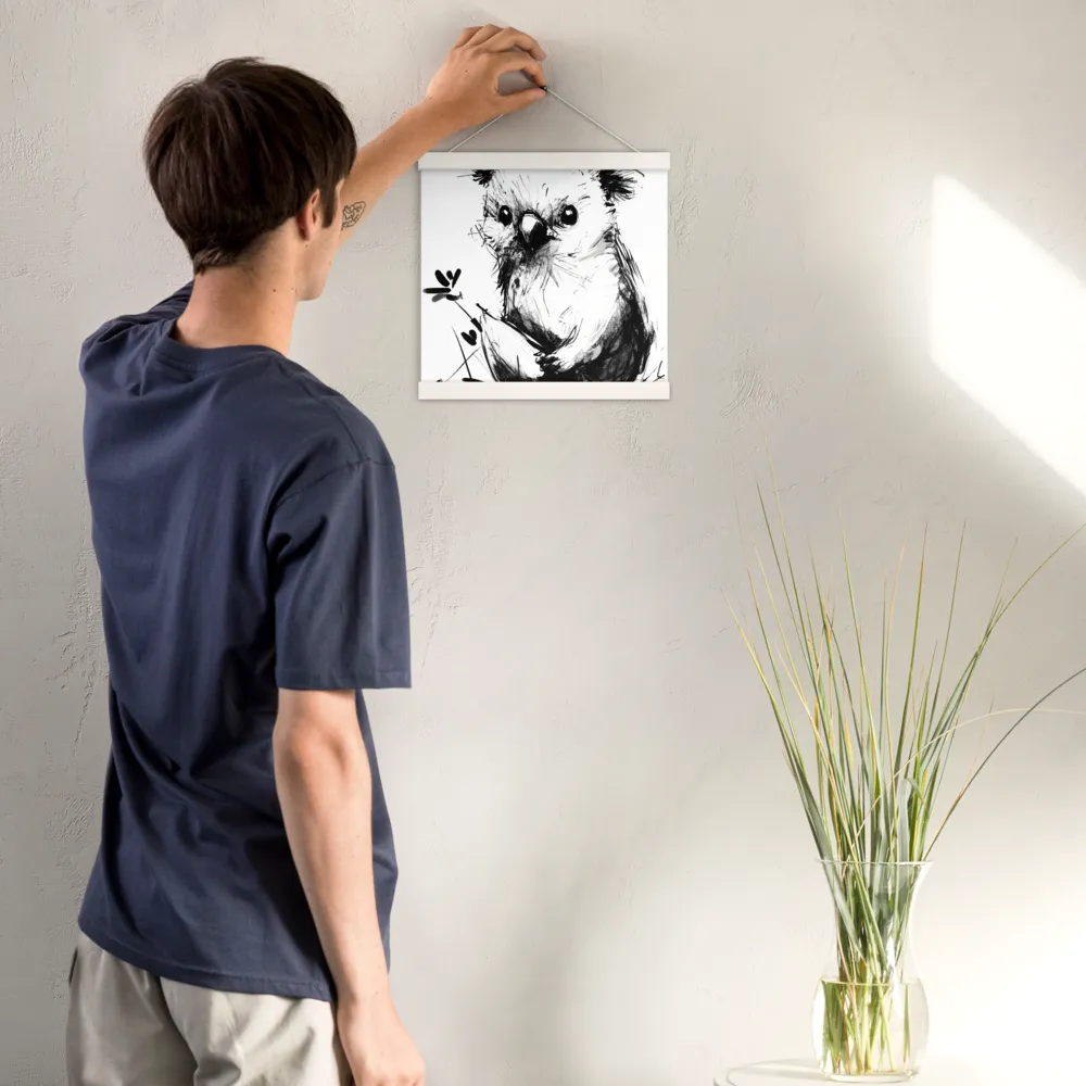 Whimsical Koala in Ink | Poster With White Wood Hanger | 12″×12″