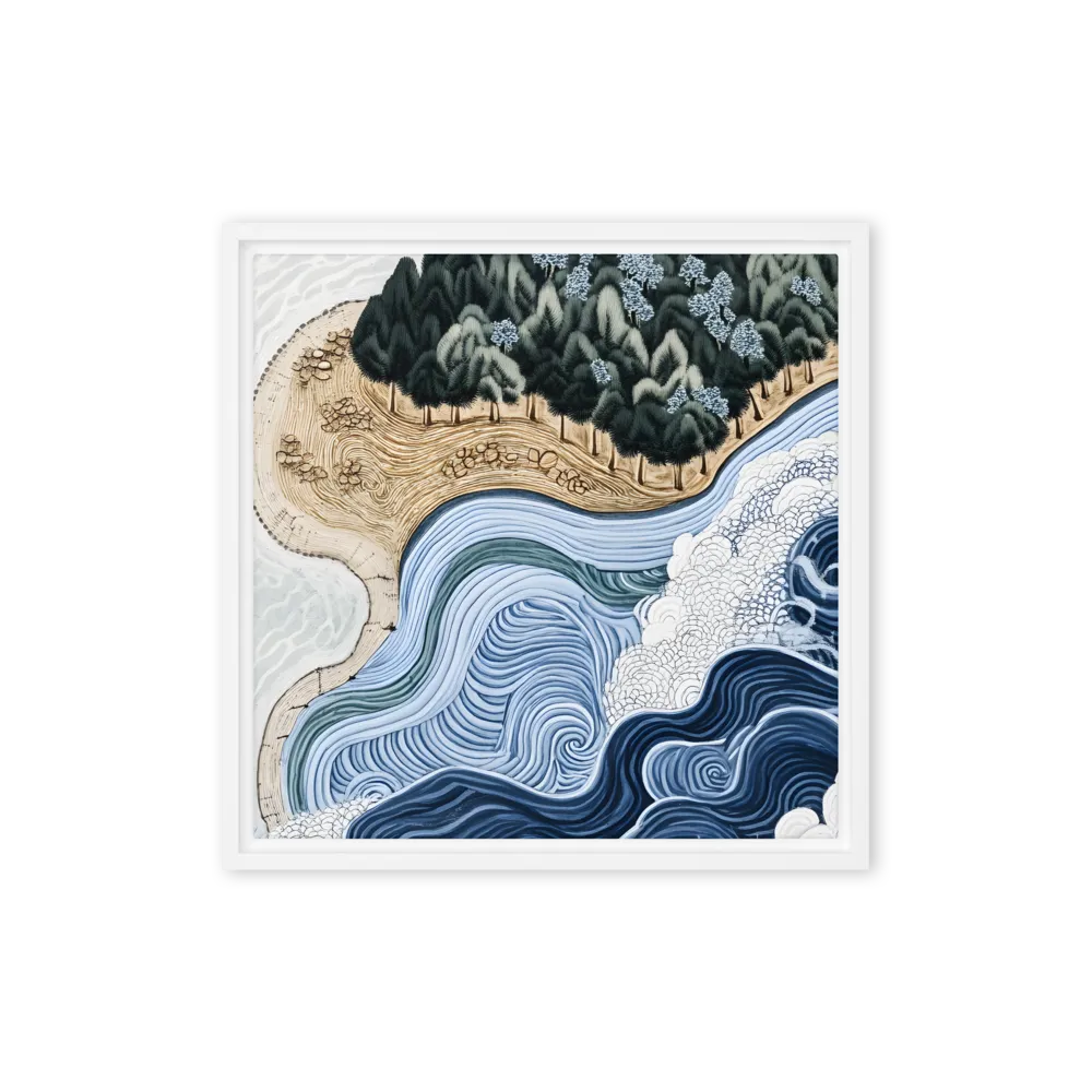 Oceanic Harmony: A Tranquil Landscape | Canvas with White Frame | 16″×16″