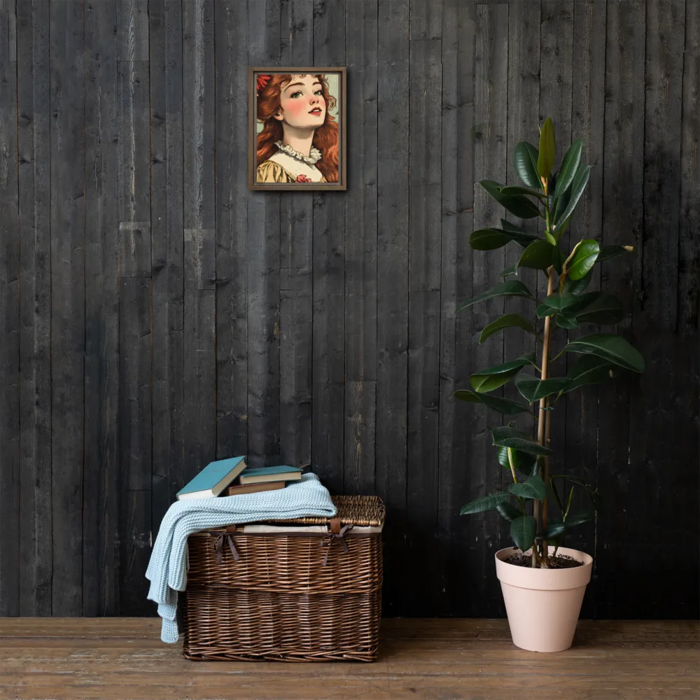 Whimsical Portrait of a Flower-Adorned Girl | Canvas with Brown Frame | 9″×12″