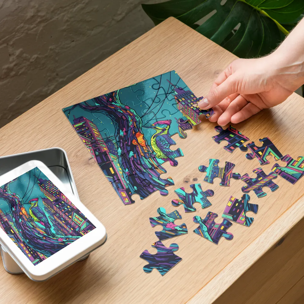 Neon City Woodpecker 
 Jigsaw Puzzle in Tin Box