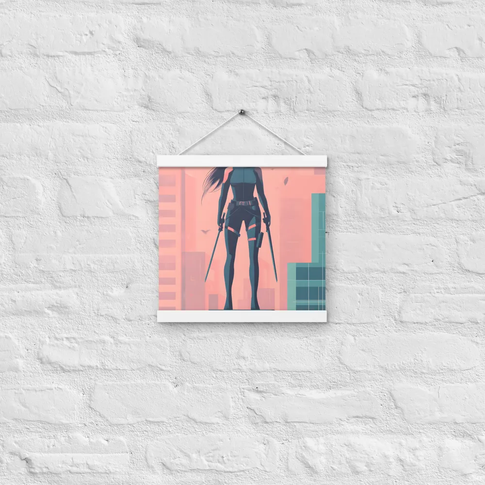 Urban Sentinel: A Warrior's Stand | Poster With White Wood Hanger | 12″×12″