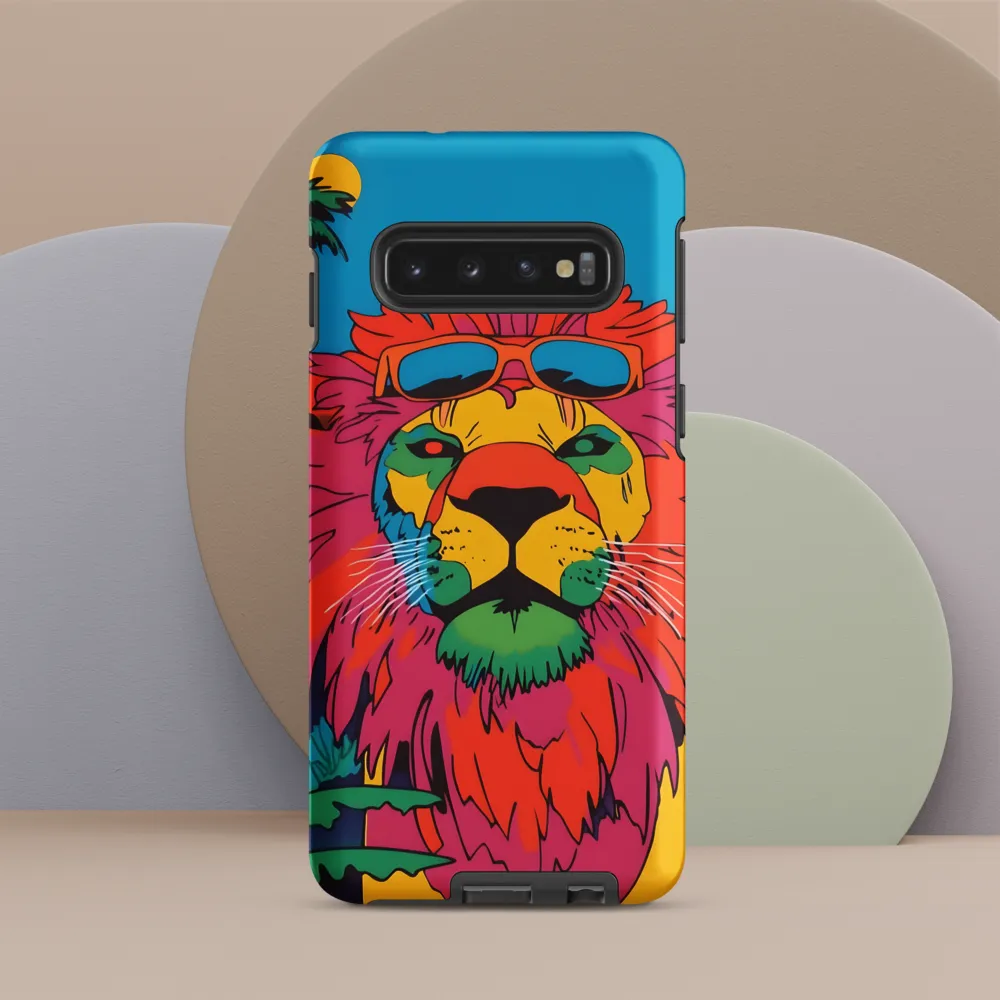 Lion with Sunglasses: A Vibrant Tropical Portrait