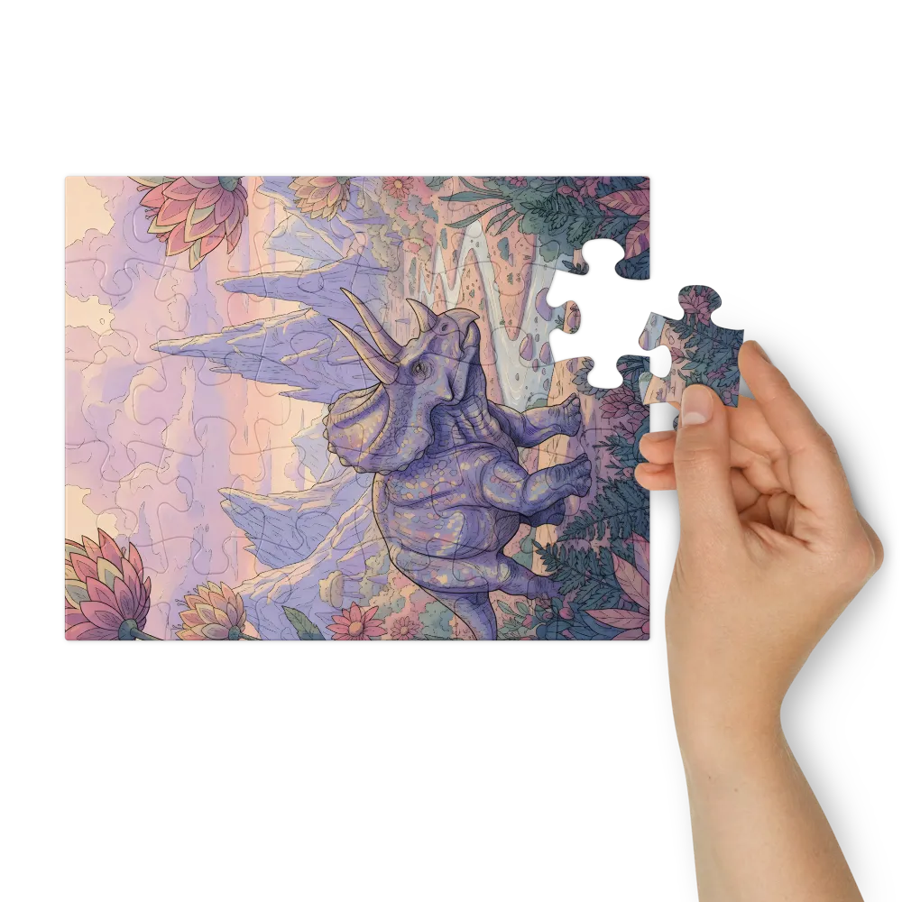 Triceratops in Bloom 
 Jigsaw Puzzle in Tin Box