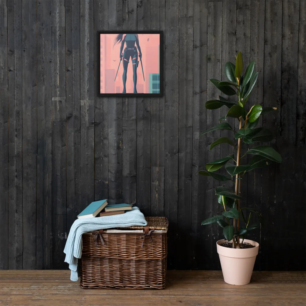 Urban Sentinel: A Warrior's Stand | Canvas with Black Frame | 16″×16″