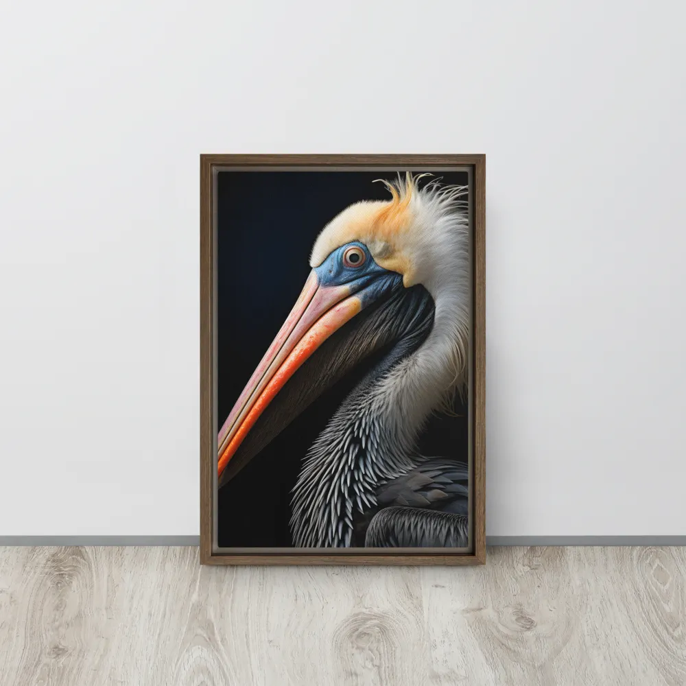 Majestic Portrait of a Pelican | Canvas with Brown Frame | 12″×18″