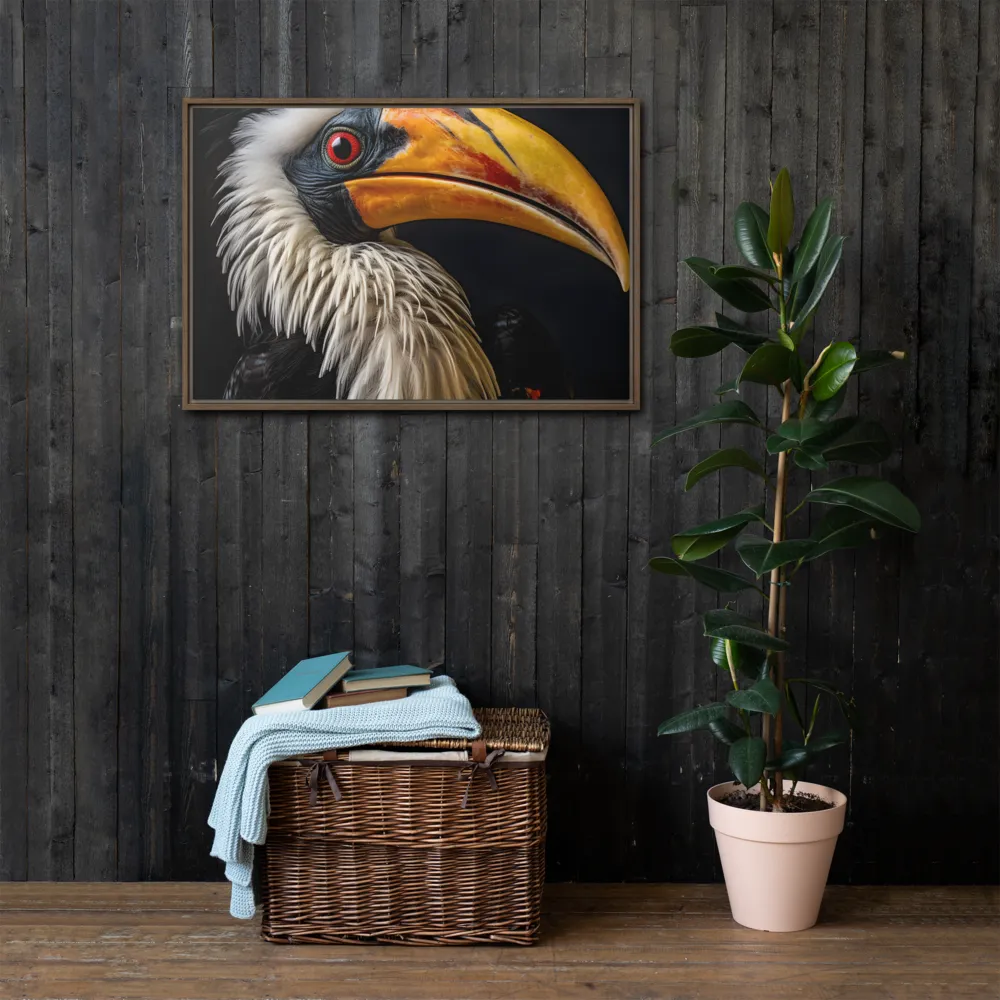 Majestic Hornbill Portrait | Canvas with Brown Frame | 24″×36″