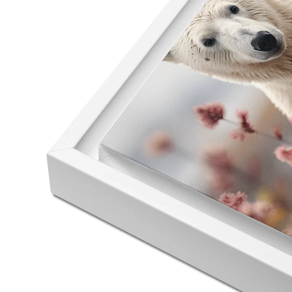 Curiosity Among Blooms: The Polar Bear | Canvas with White Frame | 12″×16″