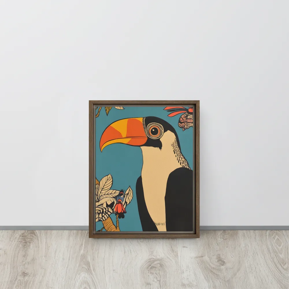 Tropical Majesty: The Toucan at Rest | Canvas with Brown Frame | 11″×14″