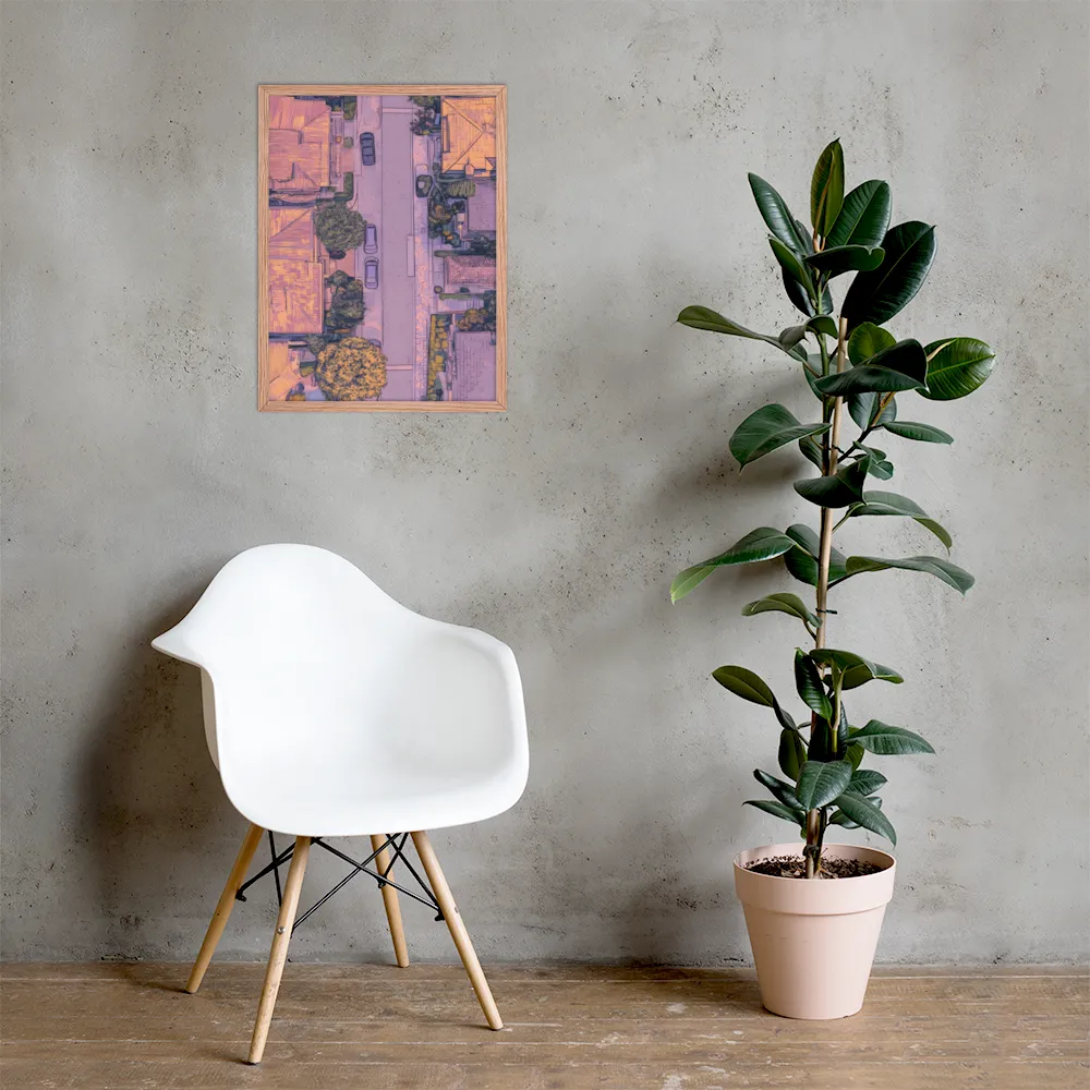 Aerial Serenity: Suburban Oasis | Poster with Red oak Frame | 18″×24″