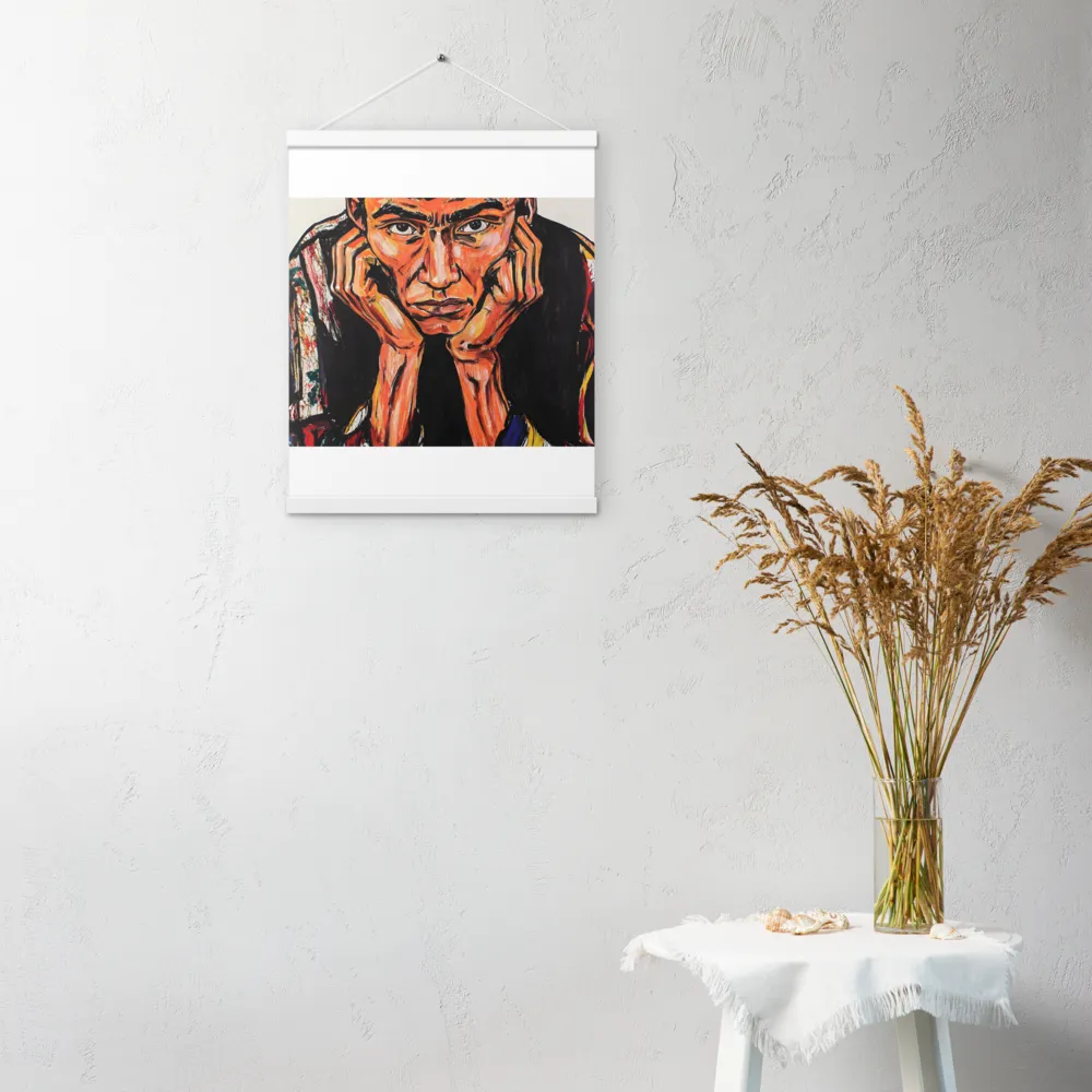 Contemplative Intensity: An Expressionist Portrait | Poster With White Wood Hanger | 16″×20″