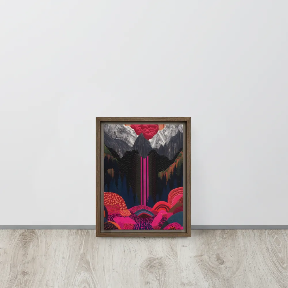 Ethereal Cascade: A Surreal Landscape | Canvas with Brown Frame | 9″×12″