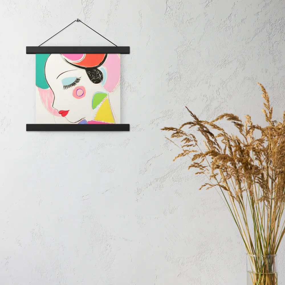 Whimsical Portrait in Colorful Abstraction | Poster With Black Wood Hanger | 10″×10″