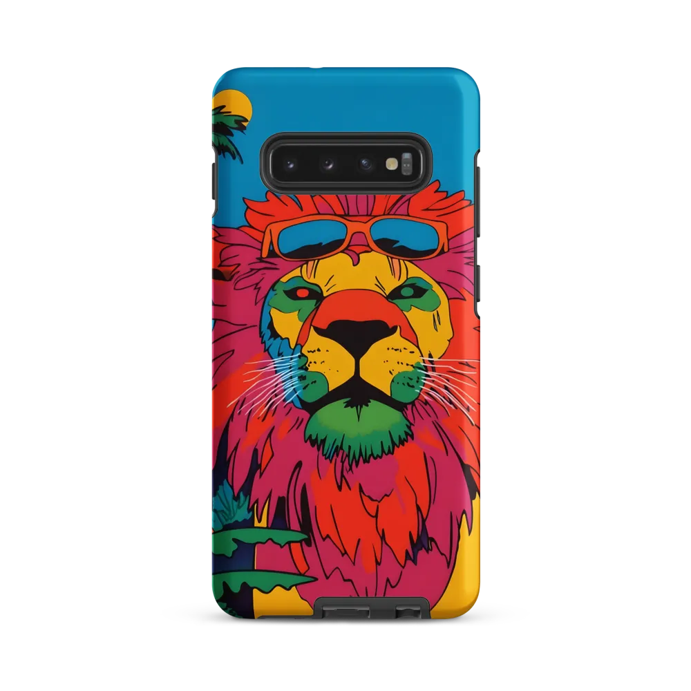 Lion with Sunglasses: A Vibrant Tropical Portrait | Phone Case |  S10 Plus | Tough Case | Matte