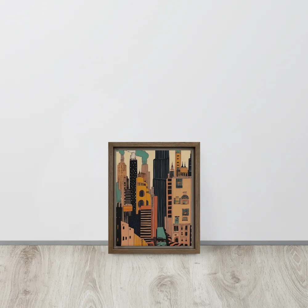 Urban Symphony in Ink | Canvas with Brown Frame | 8″×10″