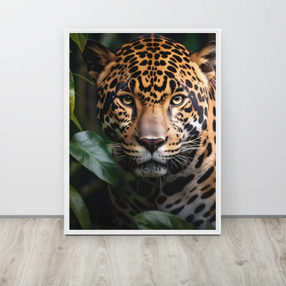 The Intensity of Nature: A Jaguar’s Gaze | Canvas with White Frame | 24″×32″