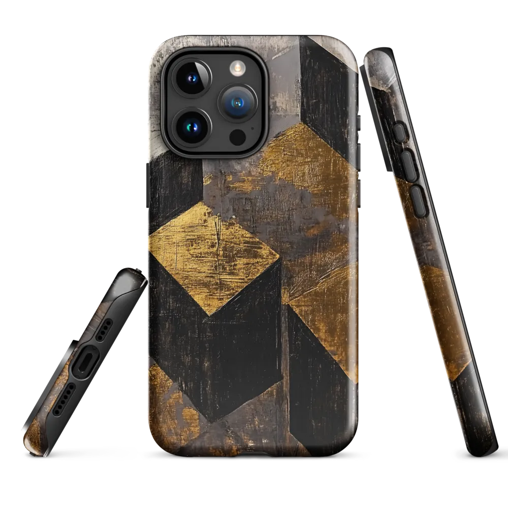 Geometric Harmony in Gold and Black | Phone Case |  15 Pro Max | Tough Case | Glossy