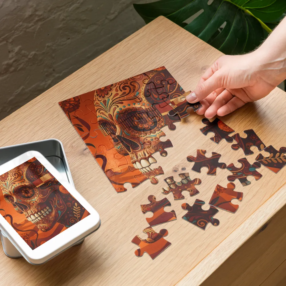 Marigold Sugar Skull 
 Jigsaw Puzzle in Tin Box