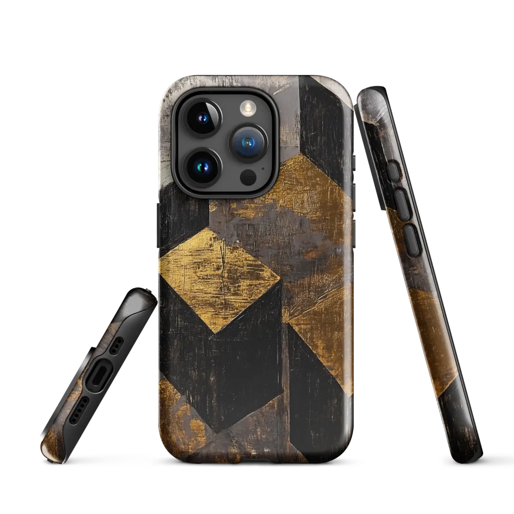 Geometric Harmony in Gold and Black | Phone Case |  15 Pro | Tough Case | Glossy