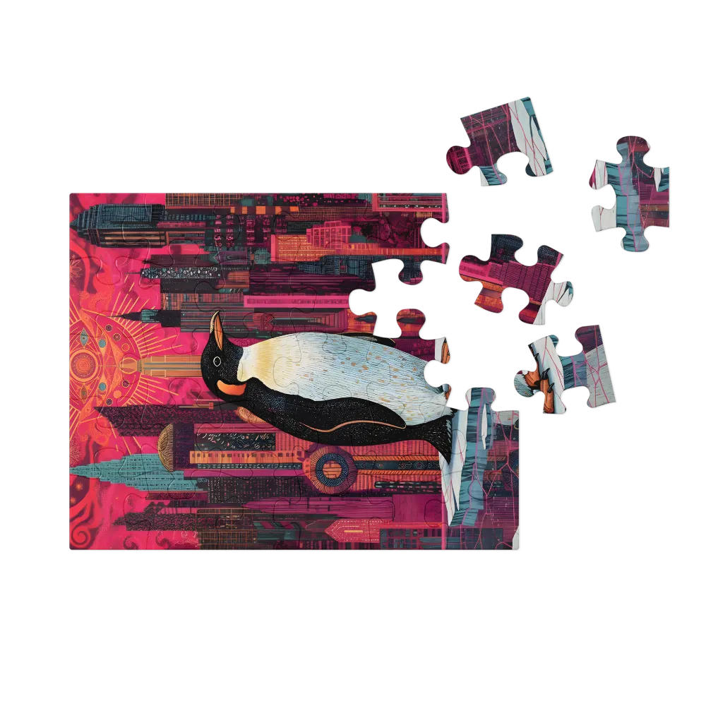 Neon City Penguin 
 Jigsaw Puzzle in Tin Box