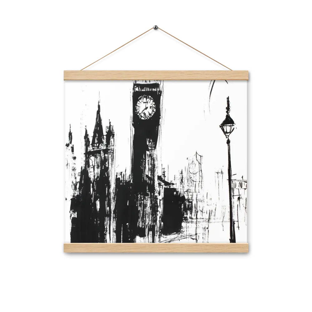 Clock Tower in Motion | Poster With Oak Wood Hanger | 16″×16″