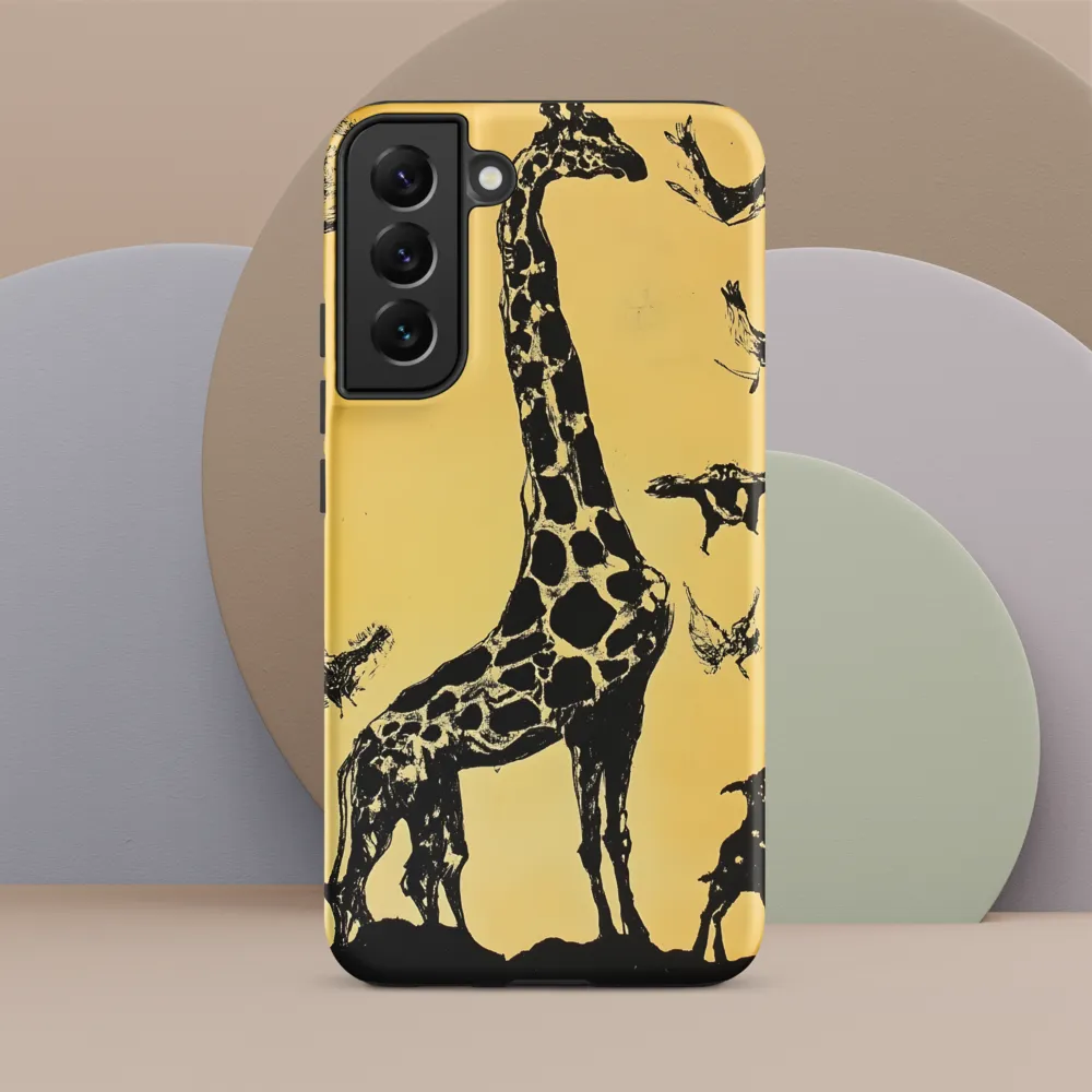 Whimsical Harmony of Giraffe and Birds