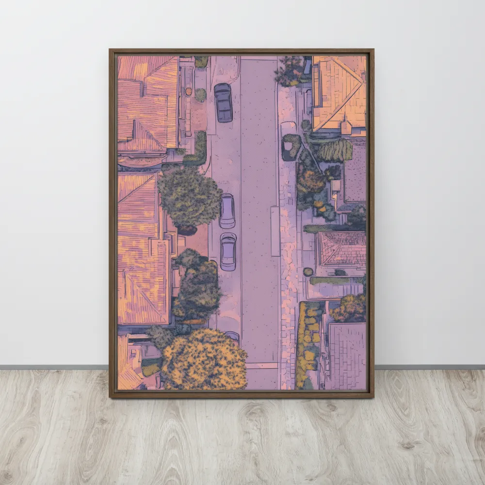 Aerial Serenity: Suburban Oasis | Canvas with Brown Frame | 24″×32″