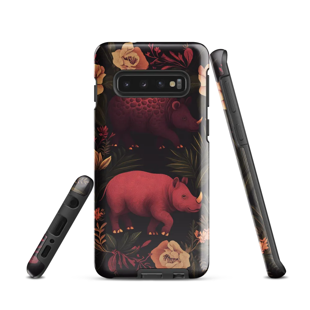 Rhinos in Floral Embrace
