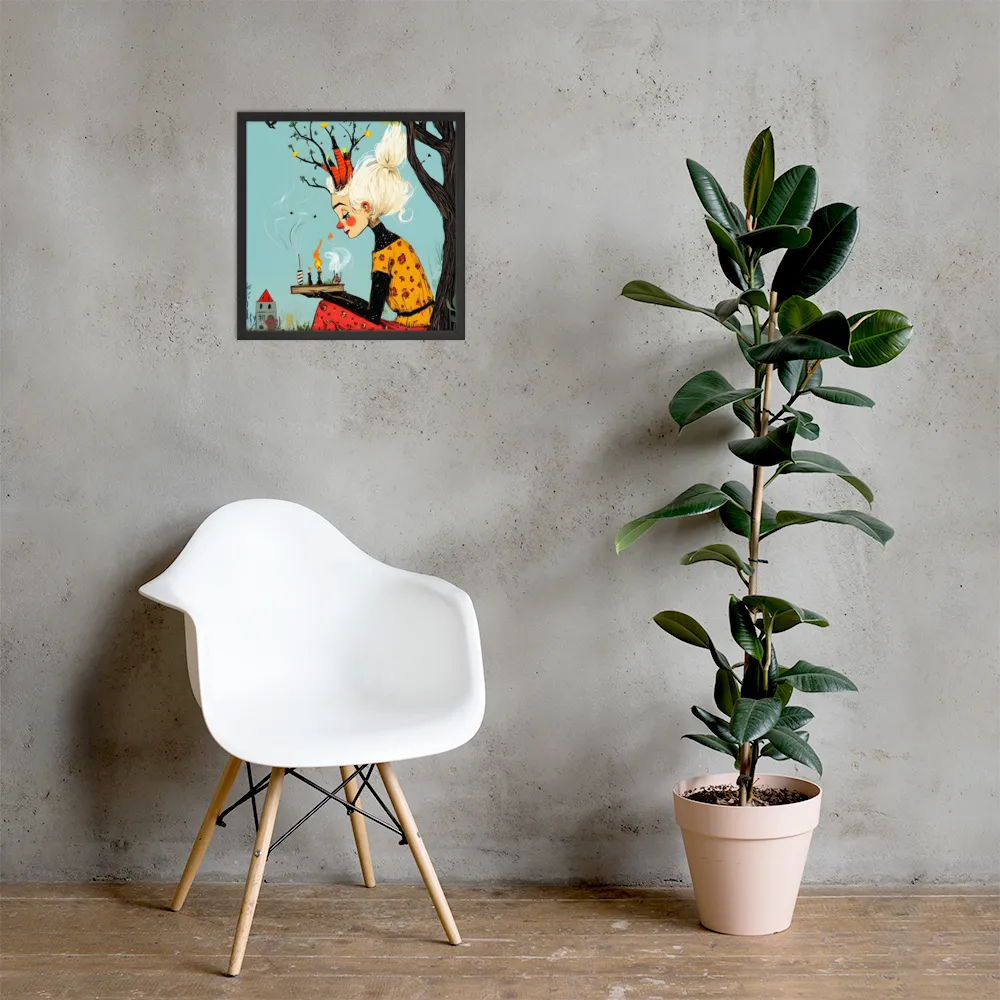 Whimsical Nature Girl | Poster with Black Frame | 18″×18″
