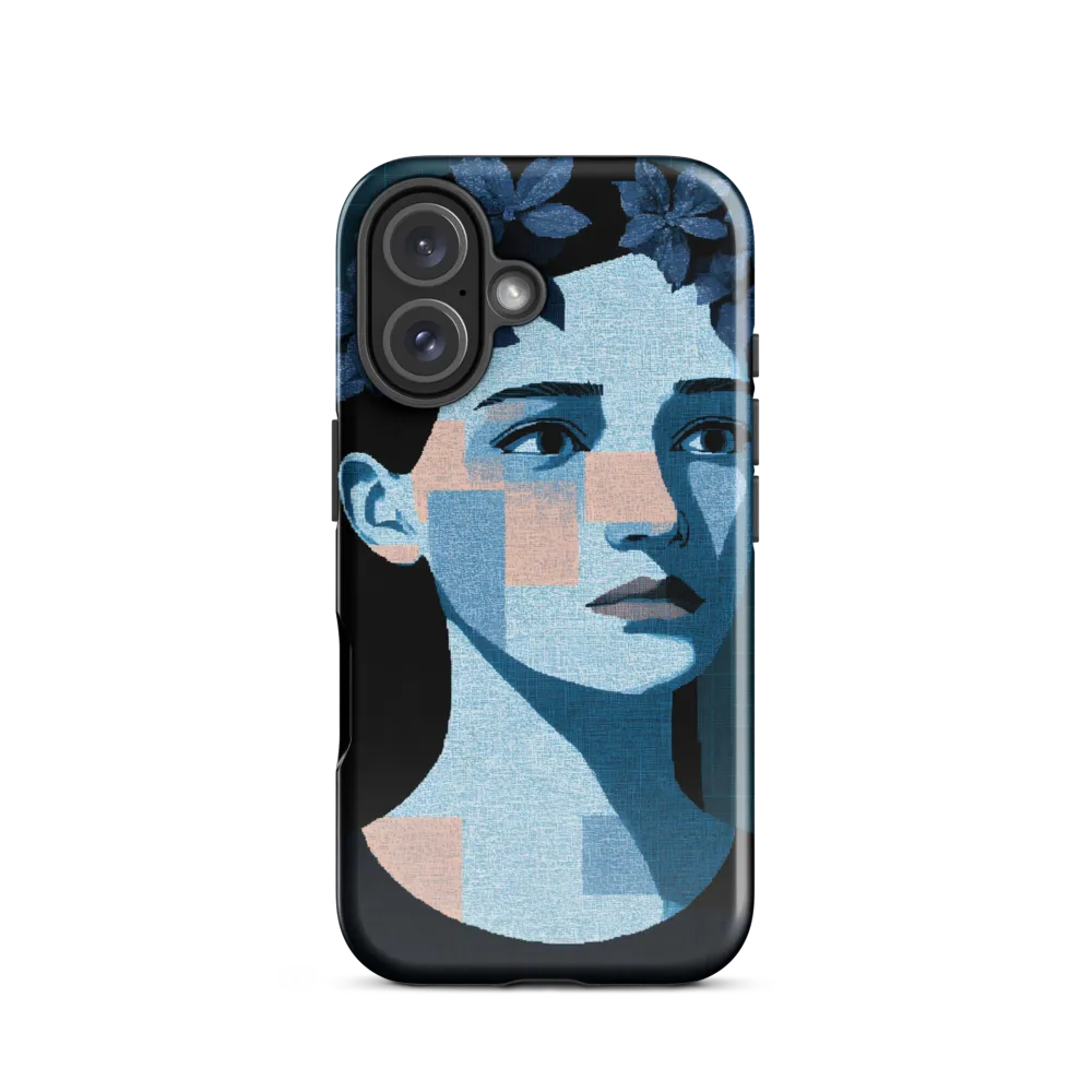 Grid-Wreathed Cyan Portrait
