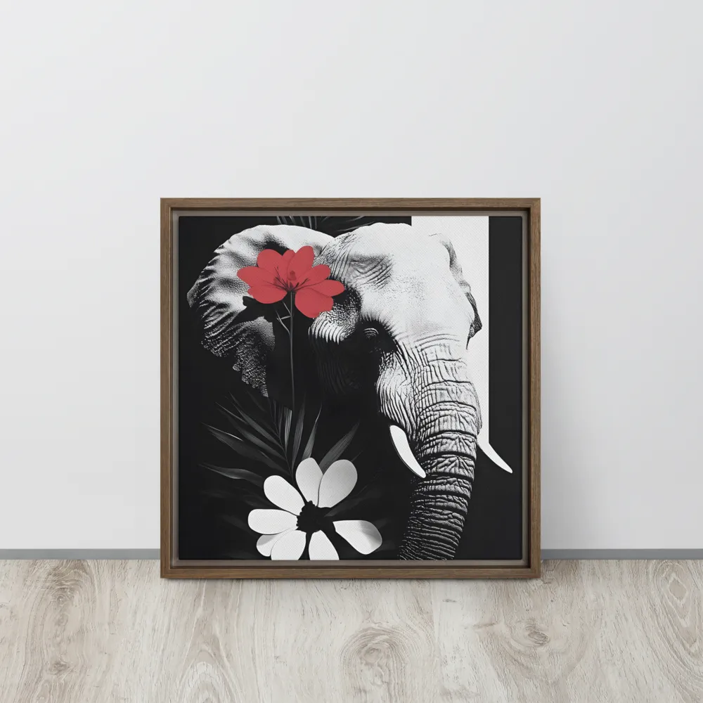 Elephant Harmony | Canvas with Brown Frame | 16″×16″
