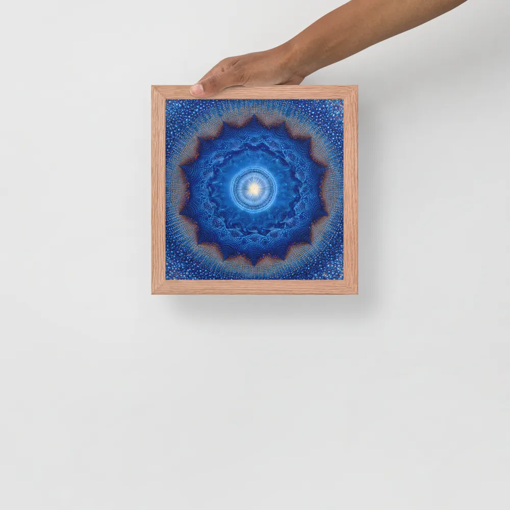 Luminous Blue Mandala 
 Poster with Red oak Frame | 10″x 10″