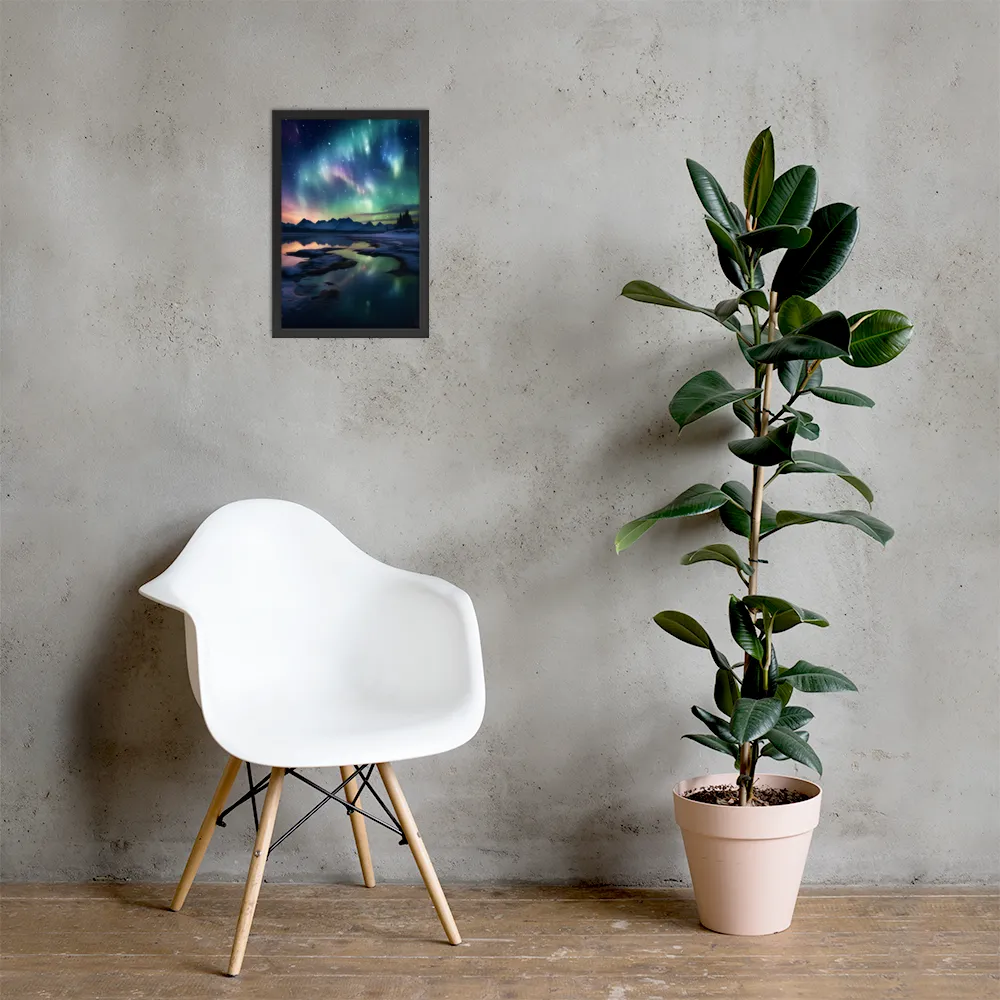 Ethereal Aurora: A Night Under the Stars | Poster with Black Frame | 12″×18″