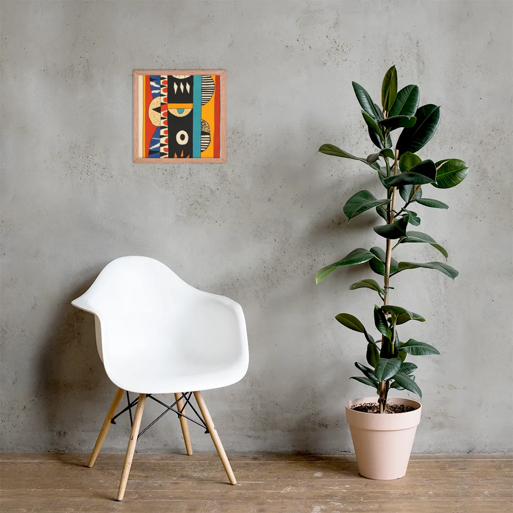 Playful Geometry: A Modern Abstract Exploration | Poster with Red oak Frame | 14″×14″