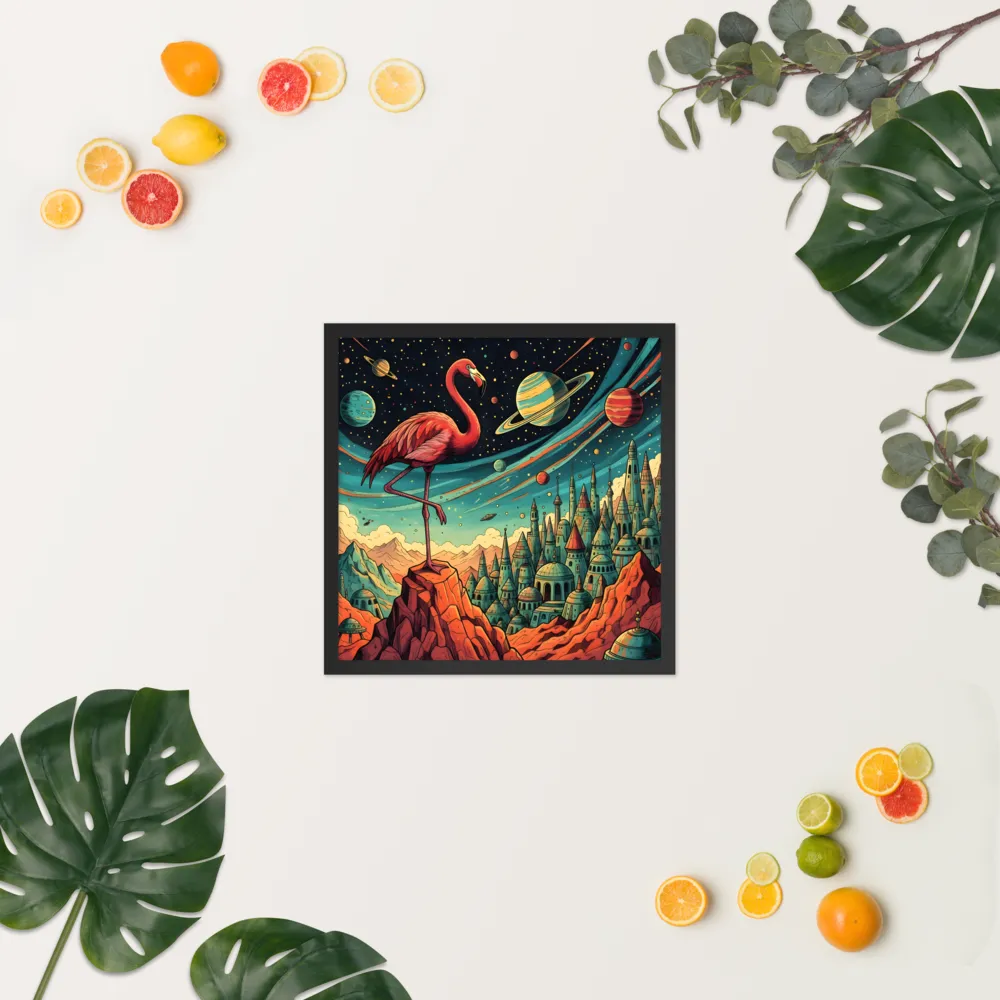 Cosmic Flamingo 
 Poster with Black Frame | 18″x 18″