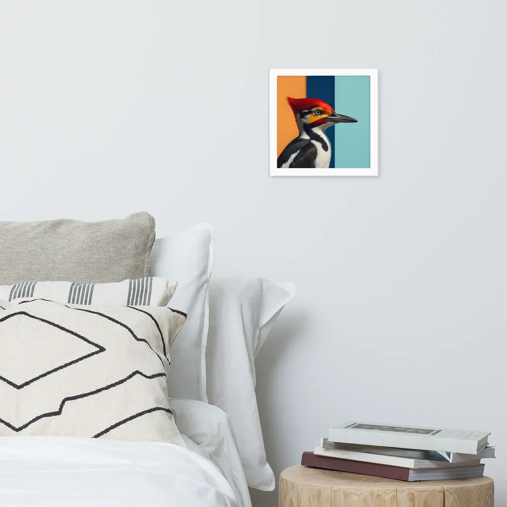 Geometric Woodpecker 
 Poster with White Frame | 10″x 10″